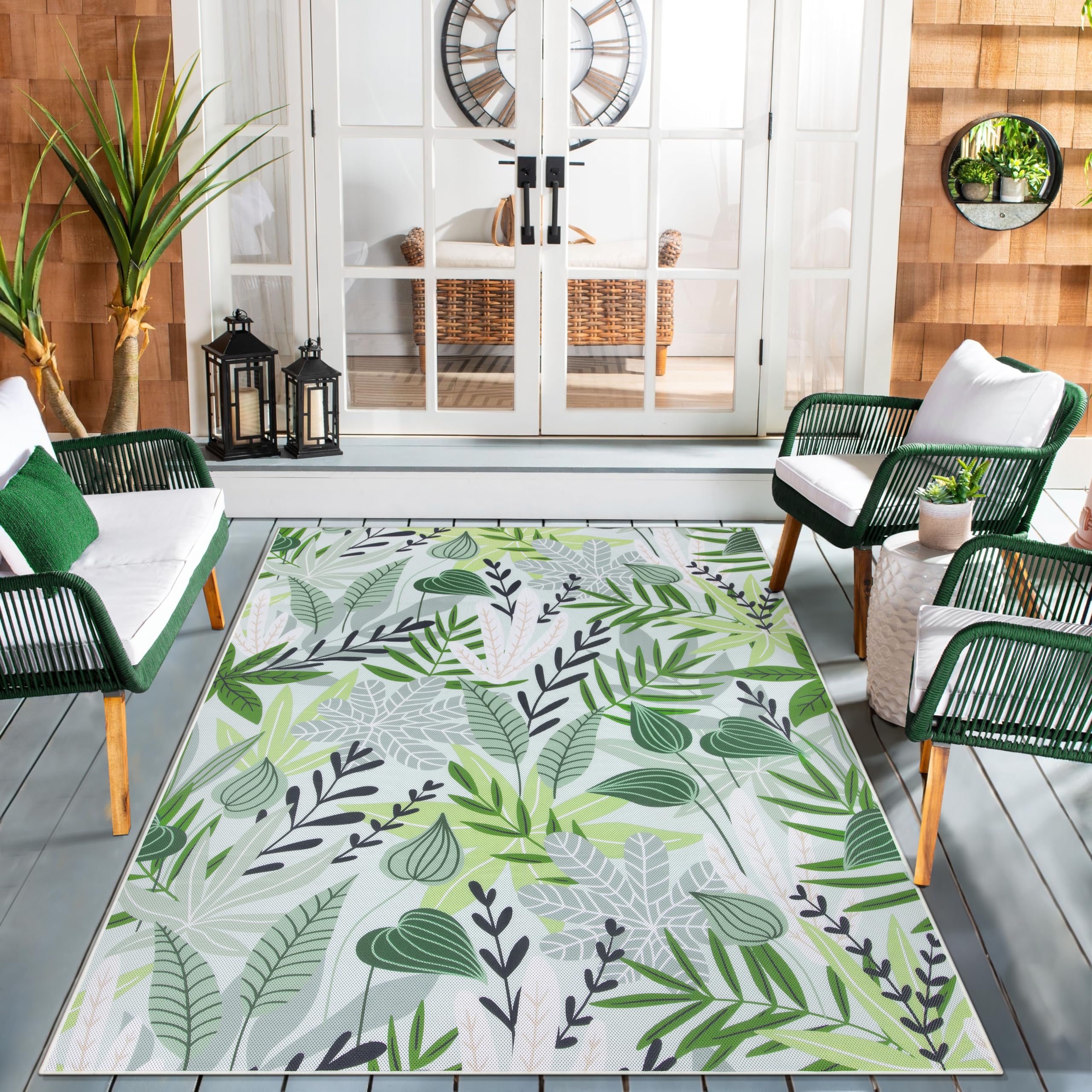 Lahome Leaf Indoor Outdoor Rug 5x8 front view