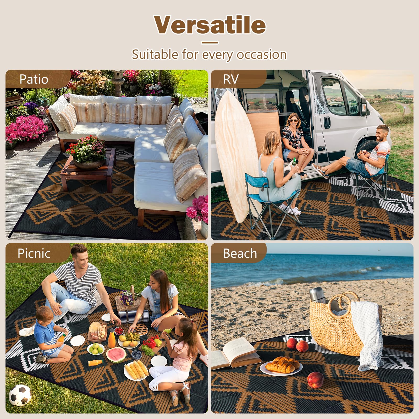 Lahome Outdoor Rug 6x9 brown checkered pattern