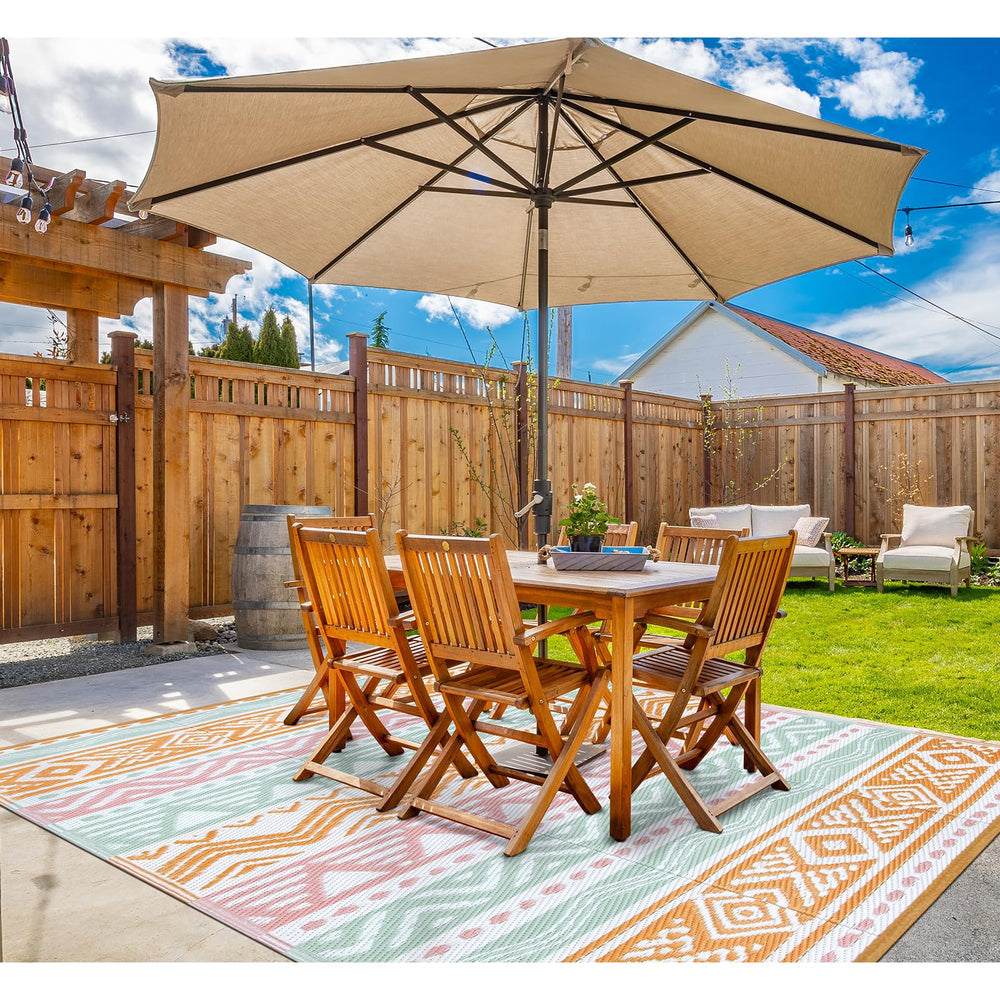 Lahome Outdoor Rug 8x10 in a picnic setup