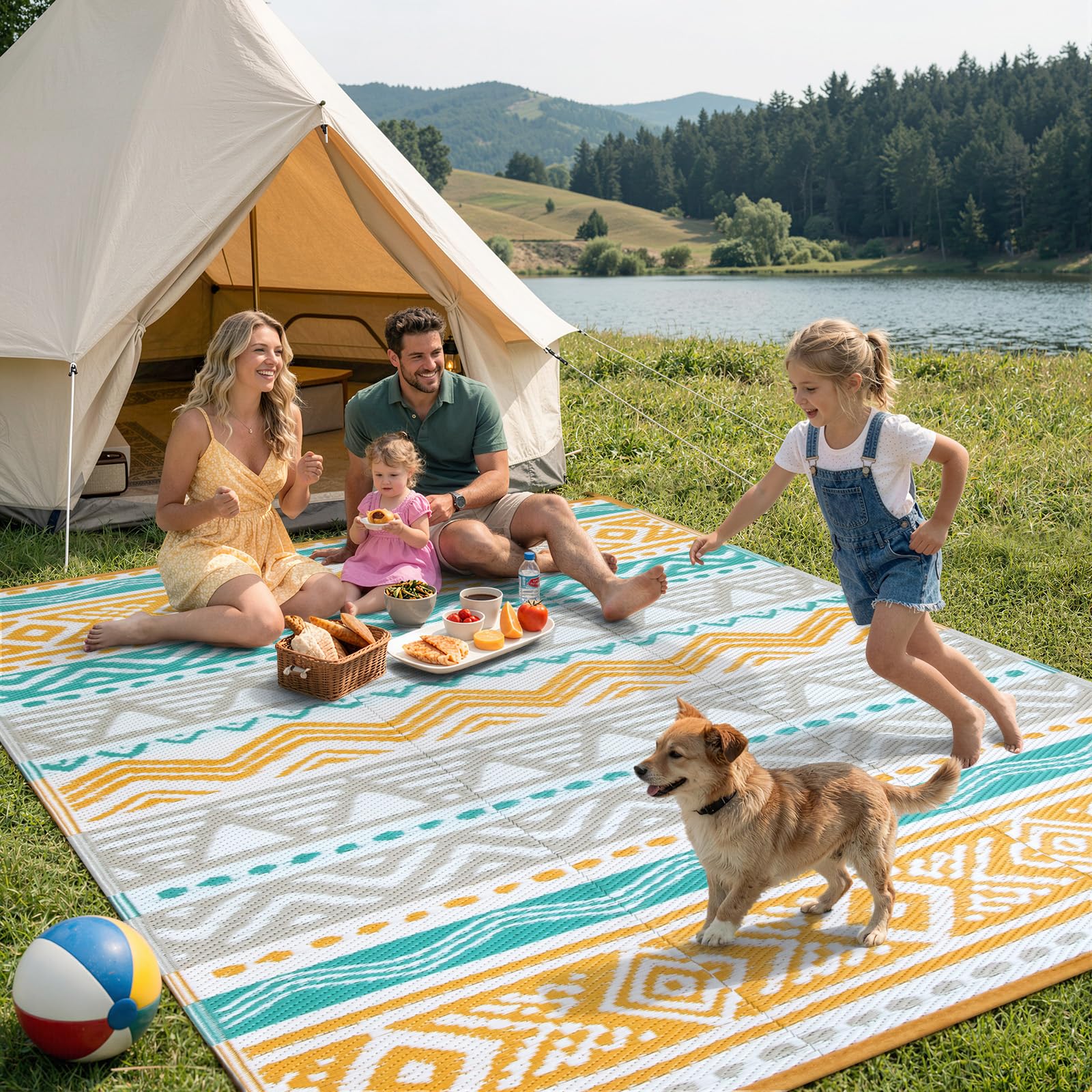 Lahome outdoor rug being cleaned with a hose