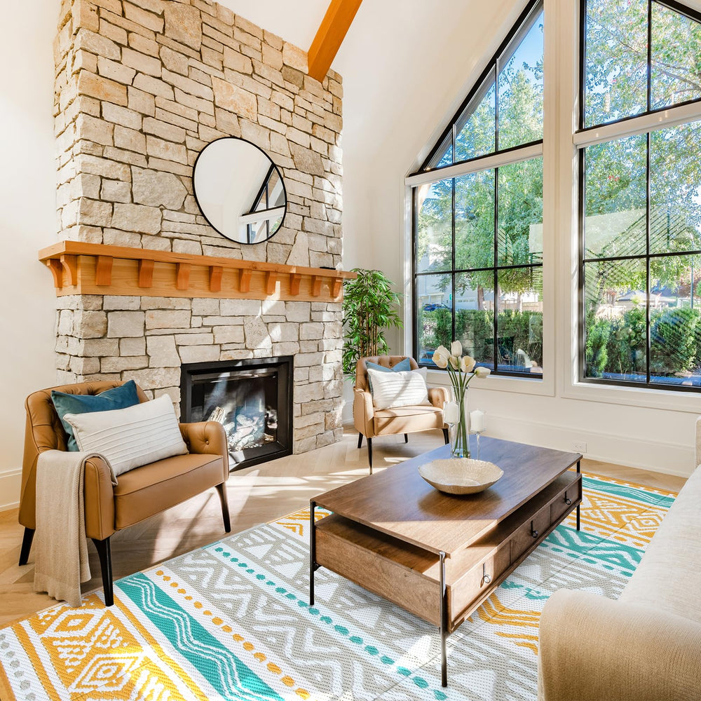 Lahome Outdoor Rug in a backyard setting