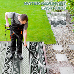 Lahome Outdoor Rug placed on a patio