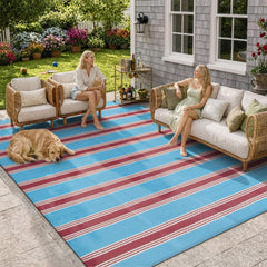 Lahome Striped Outdoor Plastic Straw Rug 9x12 front view