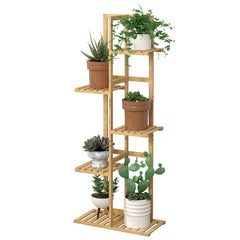 Laiensia Bamboo 5 Tier Plant Stand front view with six pots