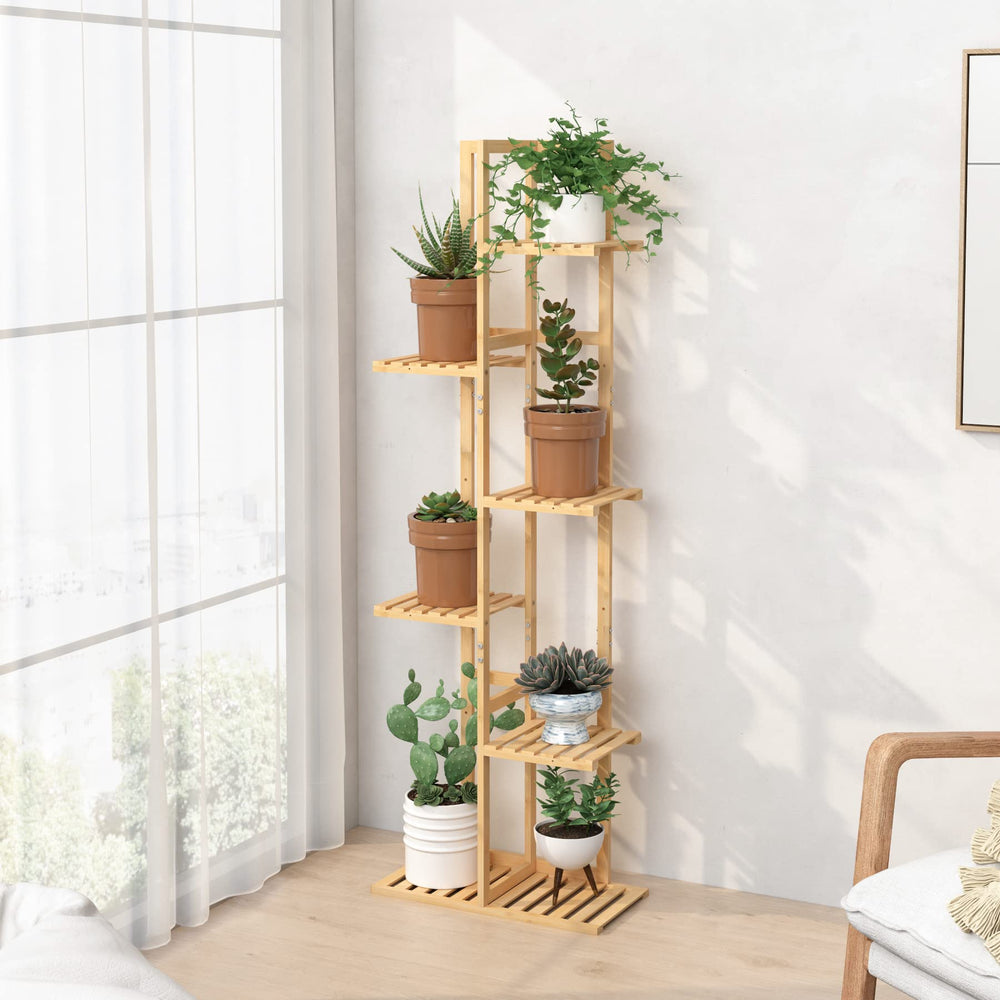 Laiensia Bamboo Plant Stand 6 Tier with plants displayed