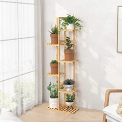 Laiensia Bamboo Plant Stand 6 Tier with plants displayed