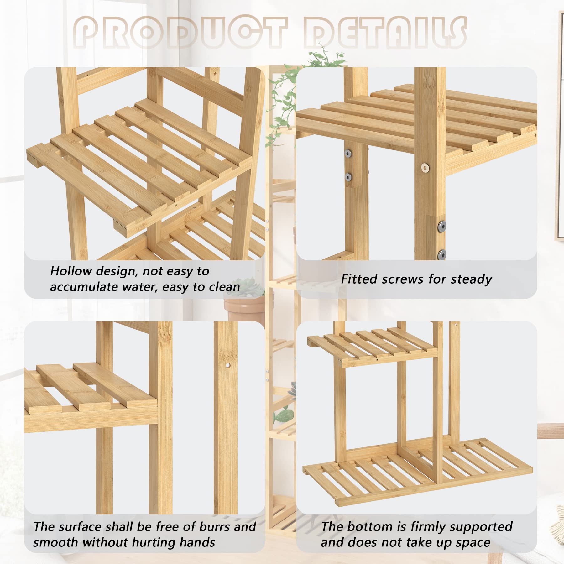 Laiensia Bamboo Plant Stand 6 Tier with pots and books