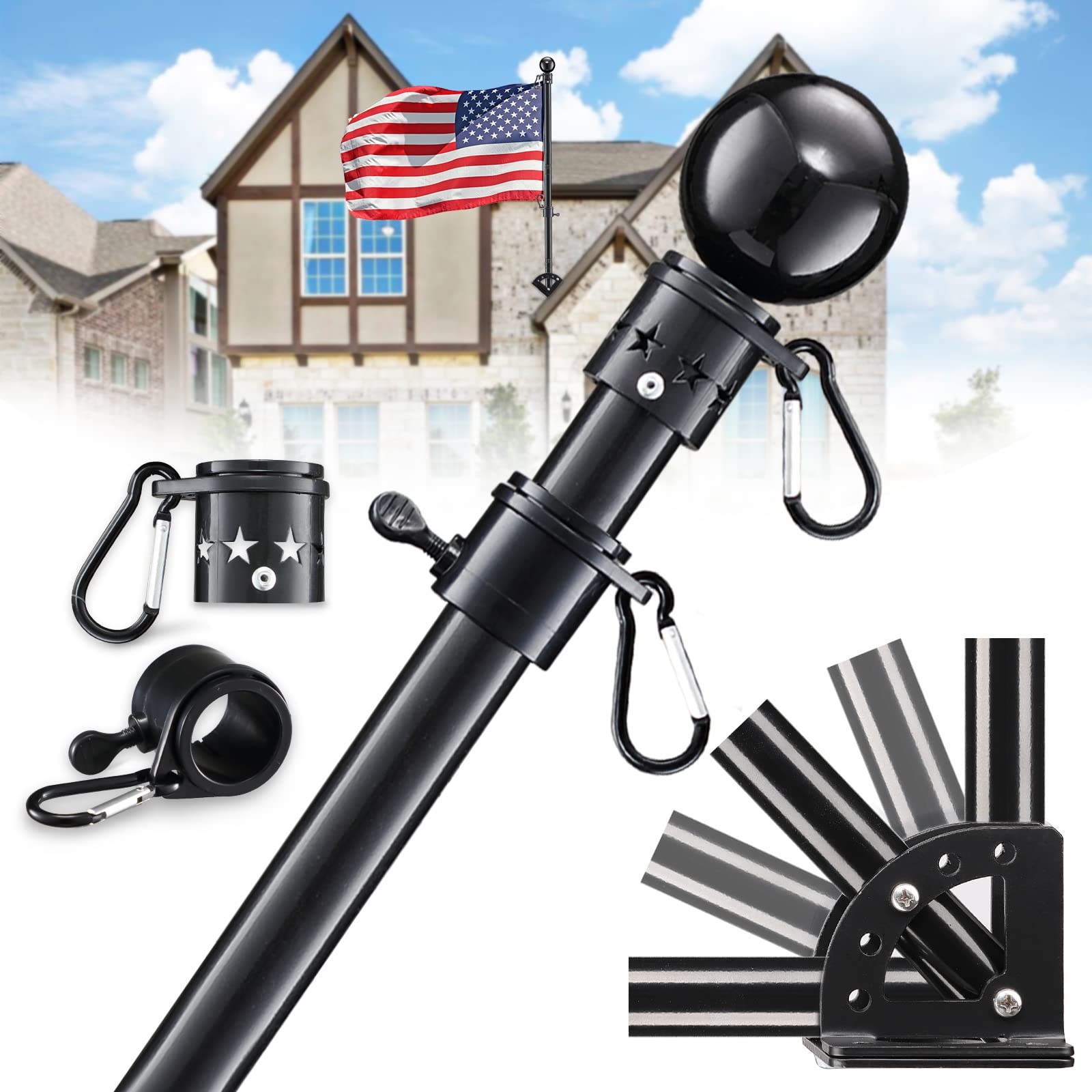 LAKEROD 5ft heavy-duty flag pole kit with mounting hardware