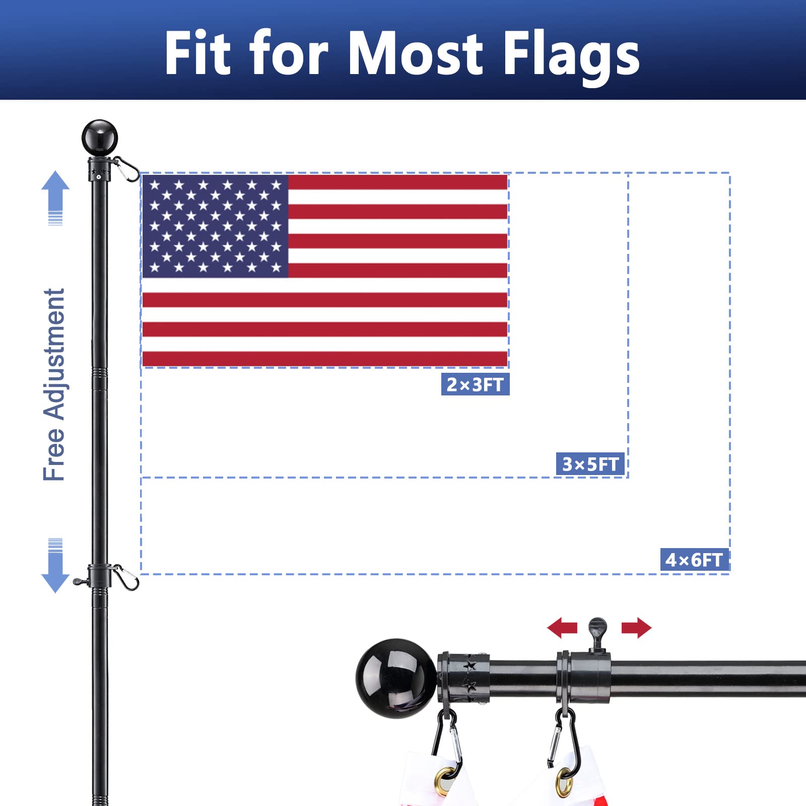LAKEROD flagpole with anti-wrap flag rings in use