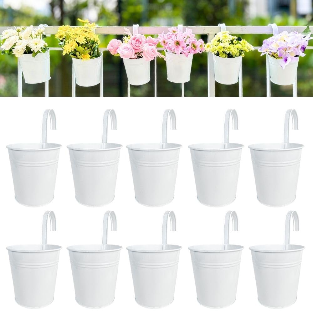 LáLáGreen 4-inch white metal rail planter front view