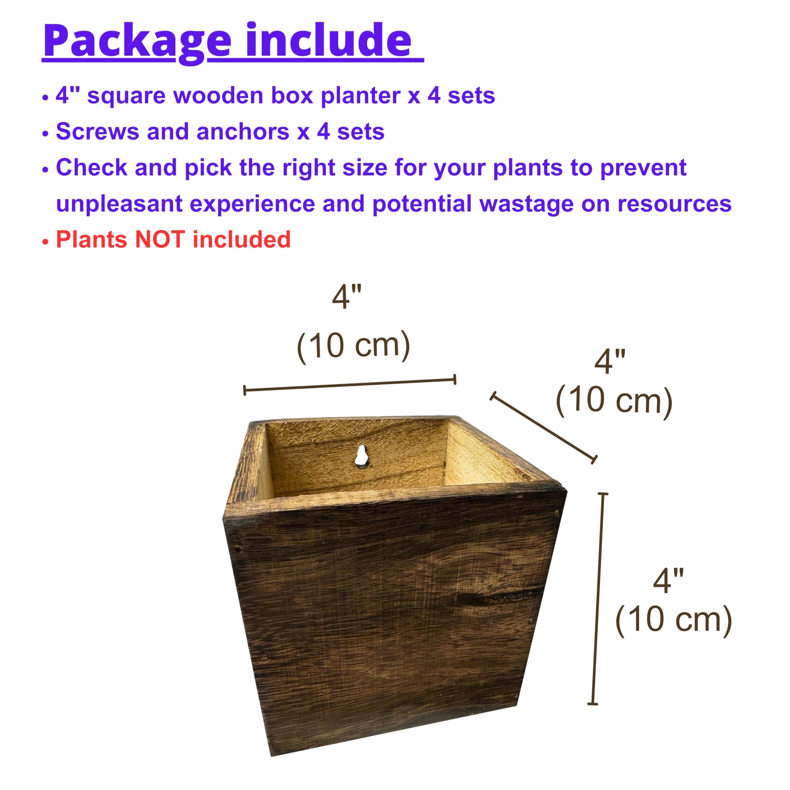 LáLáGreen 4x4 inch wooden wall planters on a wooden fence