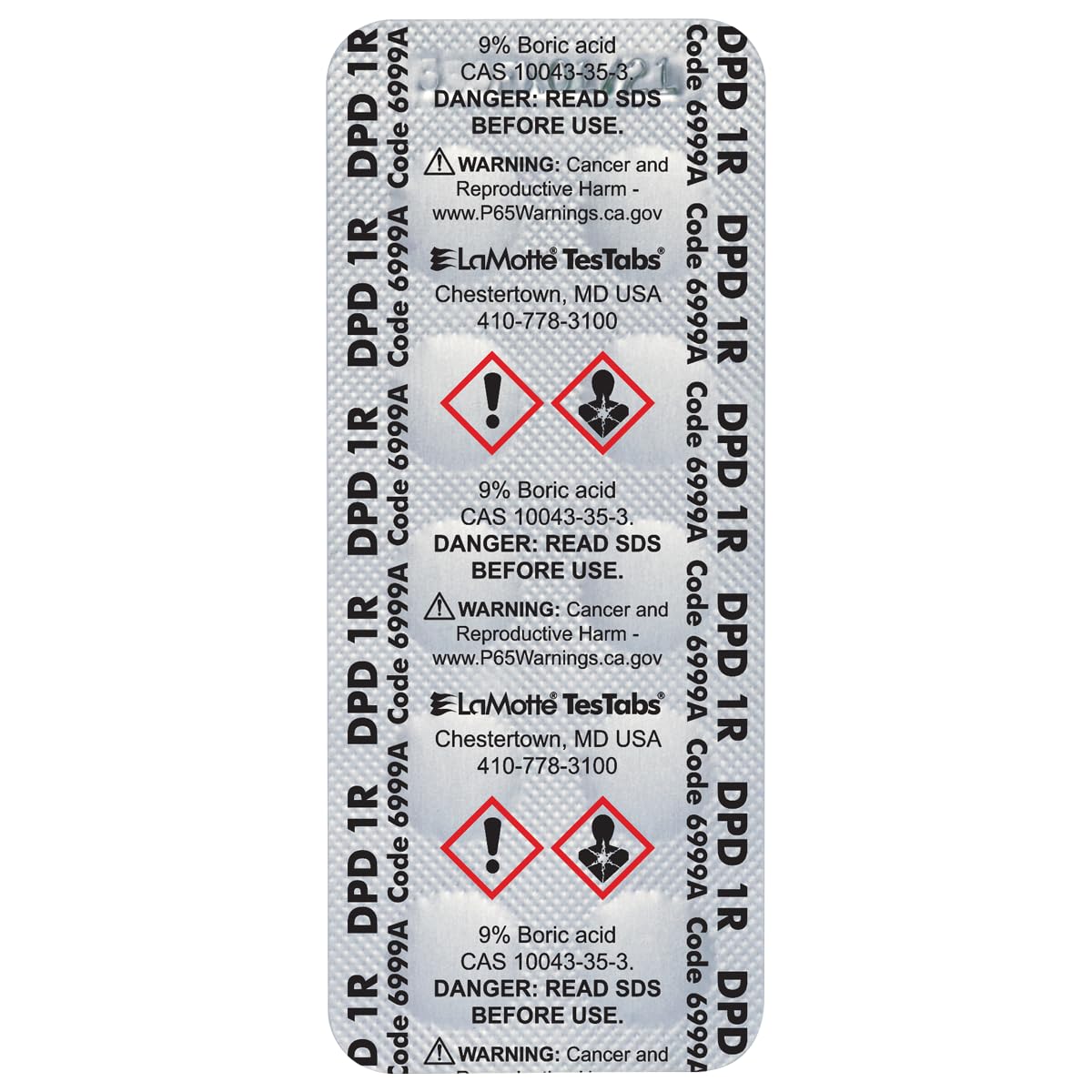 LaMotte DPD TesTabs Chlorine Tablets blister pack side view
