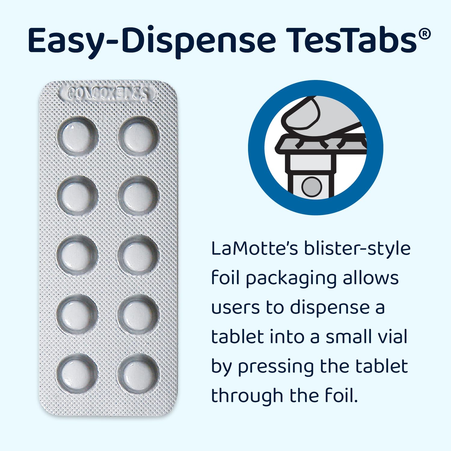 LaMotte DPD TesTabs Chlorine Tablets close-up of tablet
