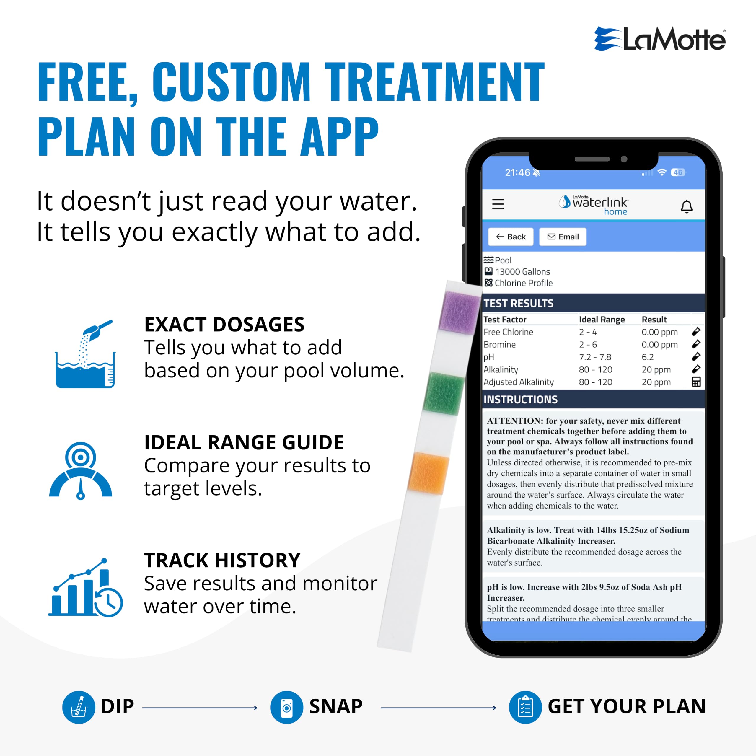 LaMotte Insta Test 3 swimming pool test strips in use