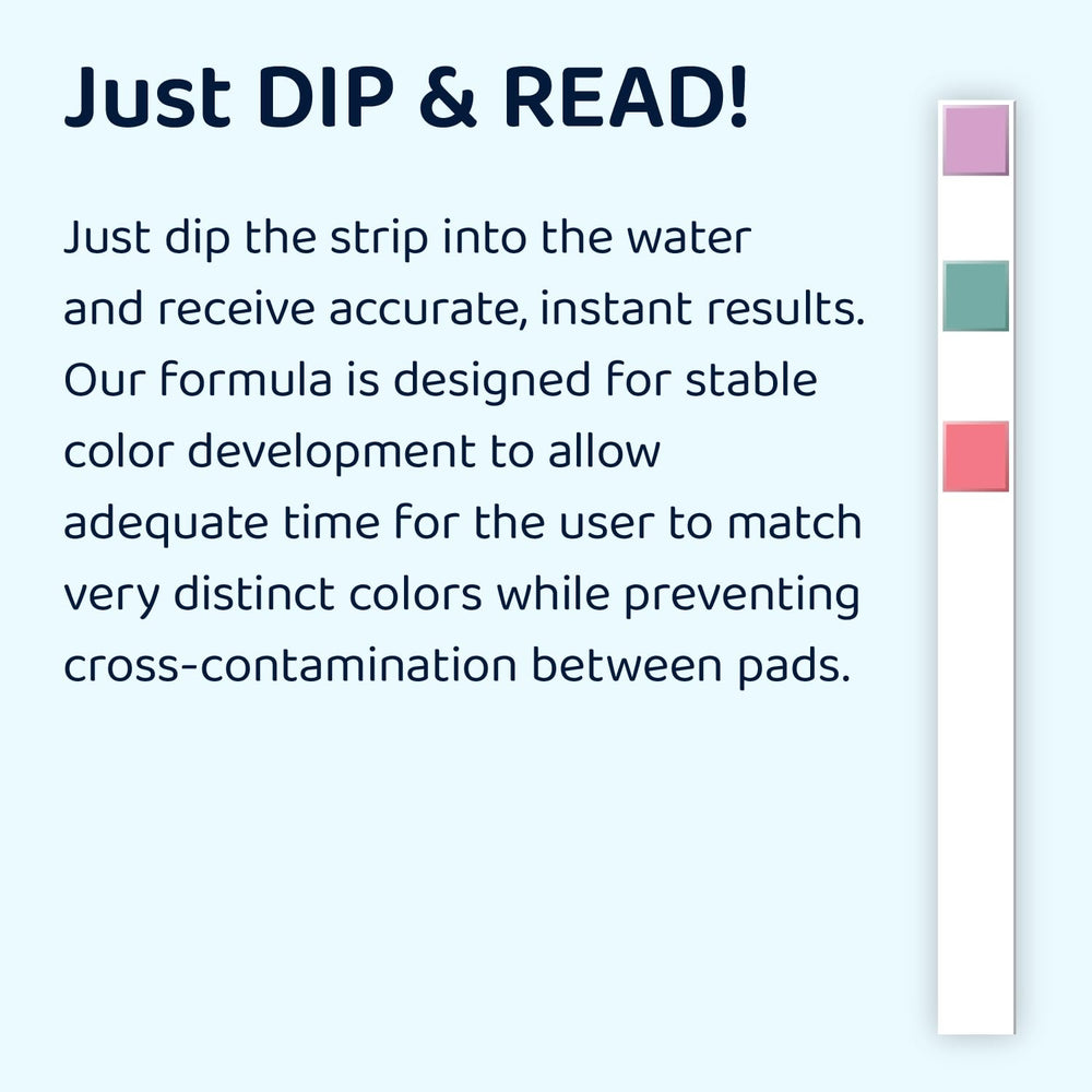 LaMotte Insta-Test PRO 600 Plus test strips next to a pool water sample