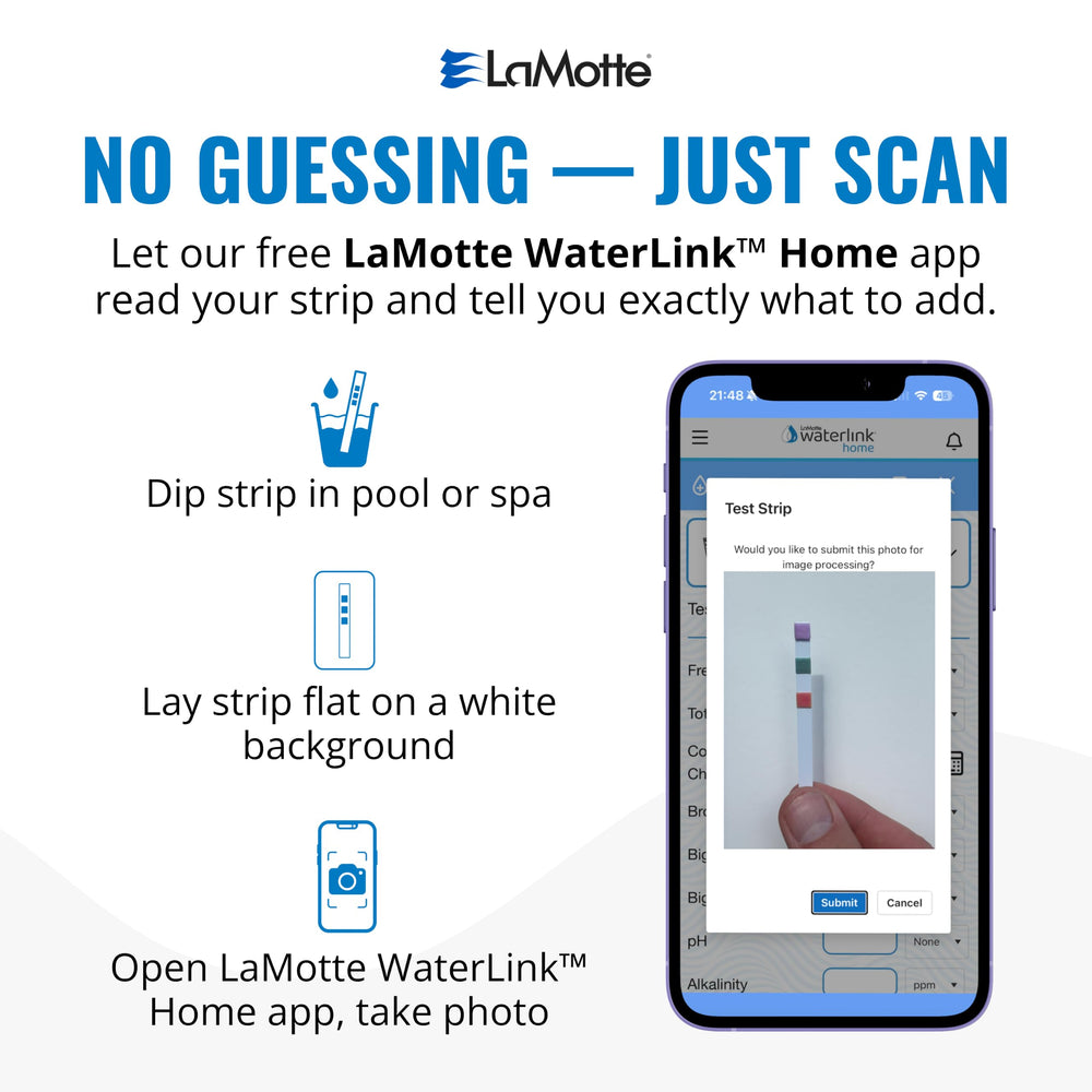 LaMotte pool test strips package dimensions on table
