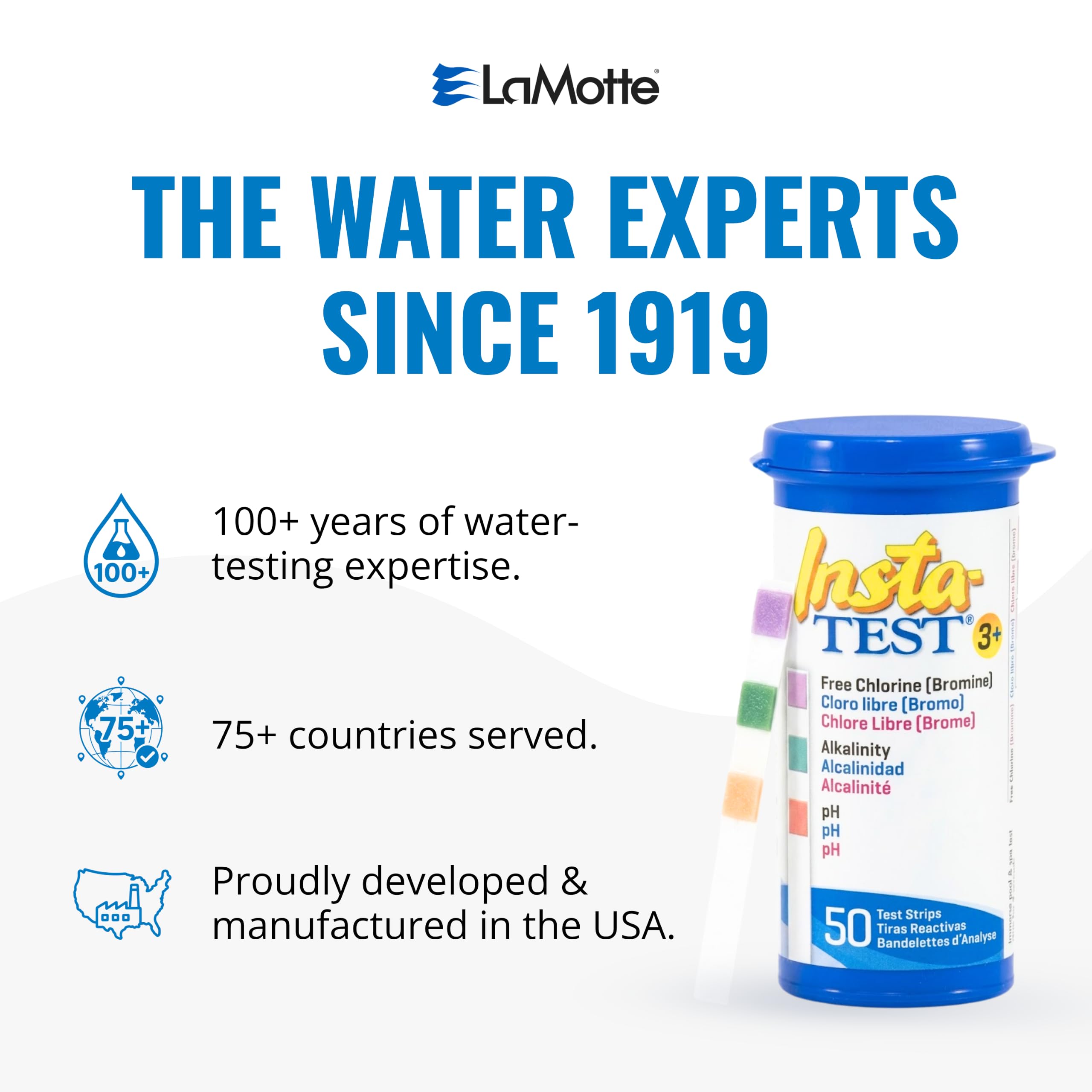 LaMotte pool test strips with water testing results chart