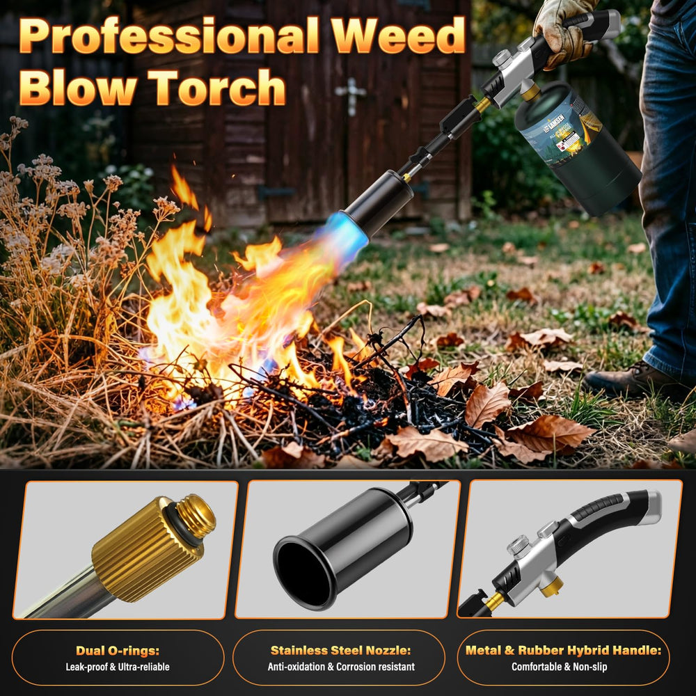 Lamsen Propane Weed Torch with safety lock feature highlighted