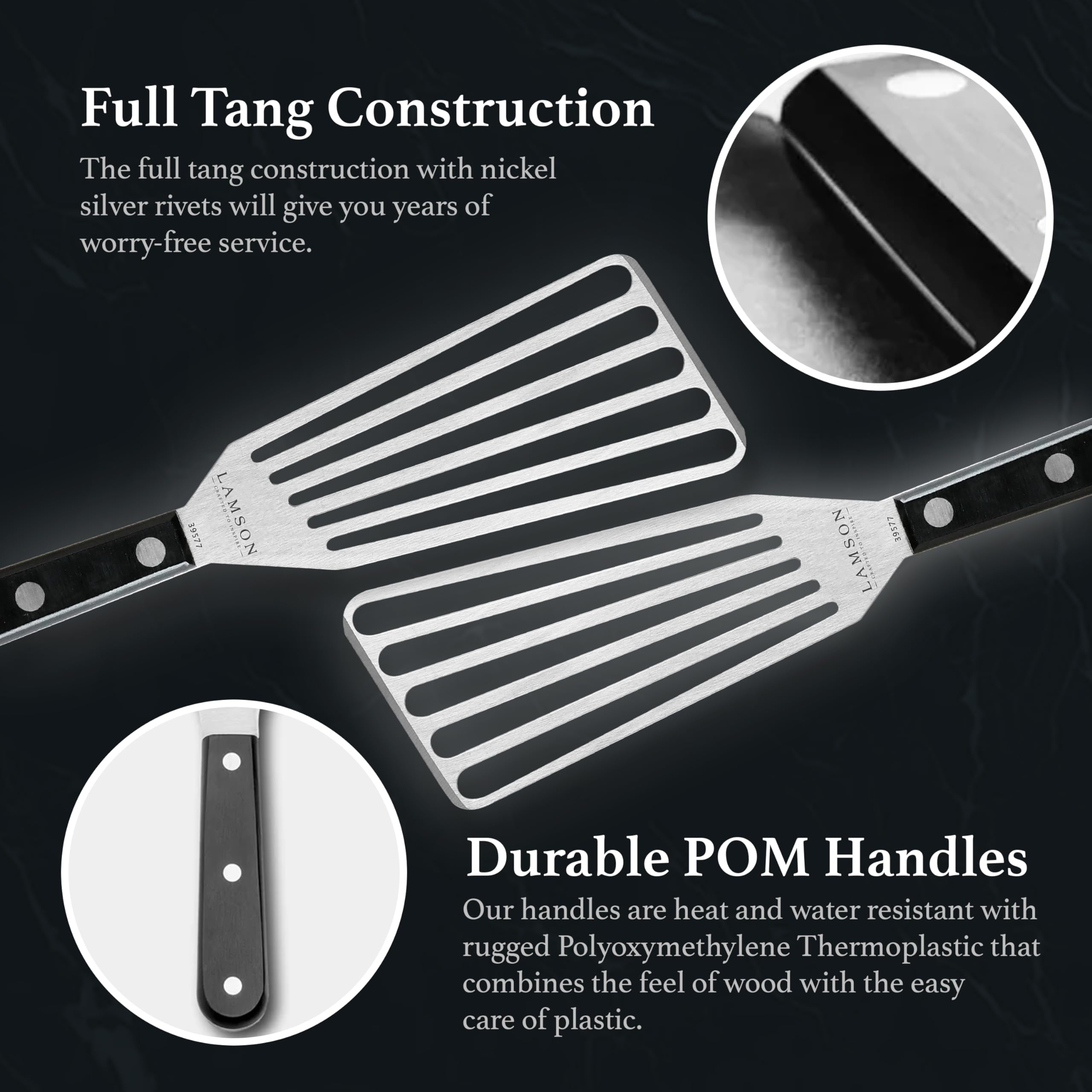 Lamson Fish Spatula close-up of slotted blade