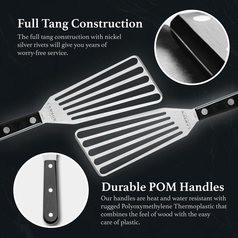 Lamson Fish Spatula close-up of slotted blade