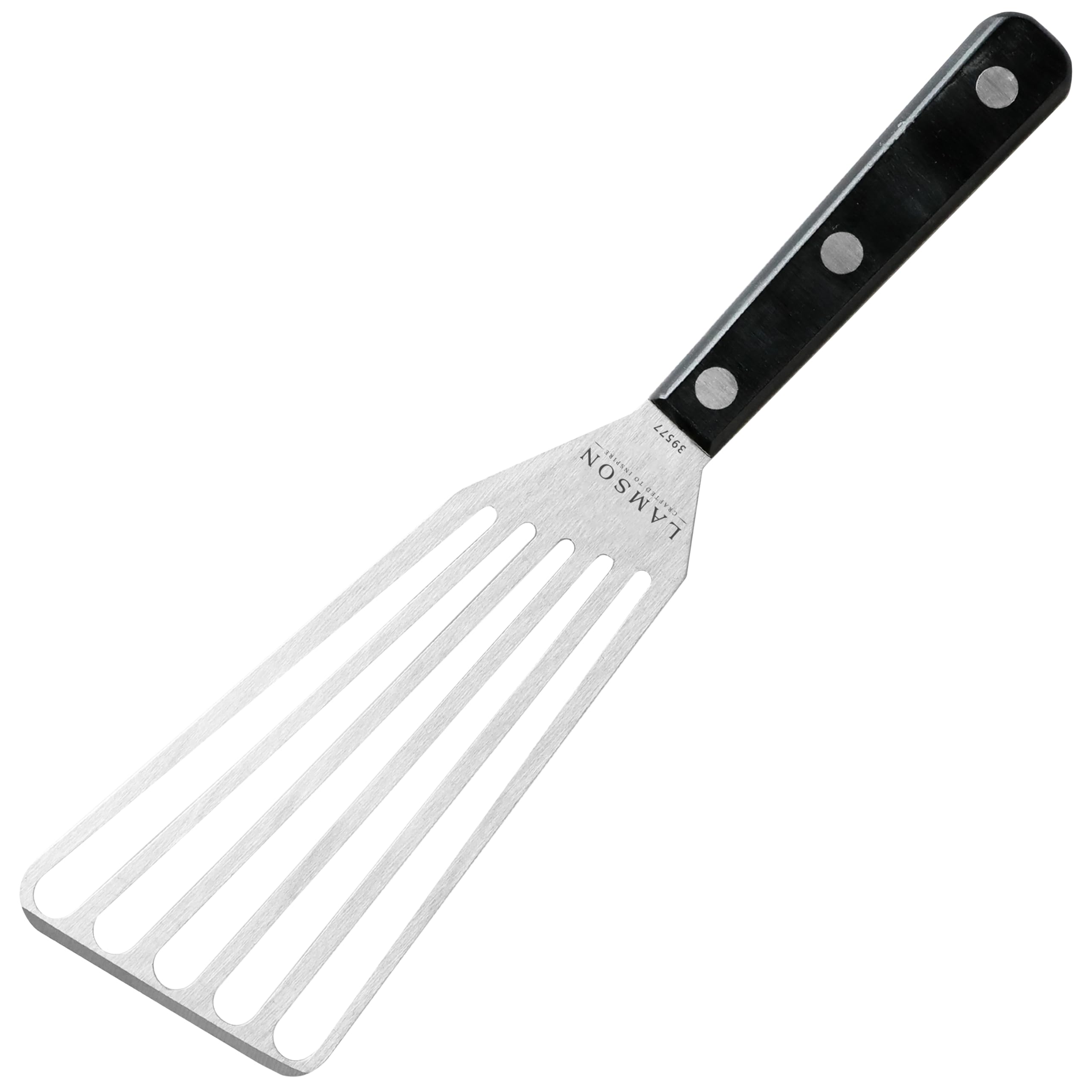 Lamson Fish Spatula front view with slotted stainless steel blade