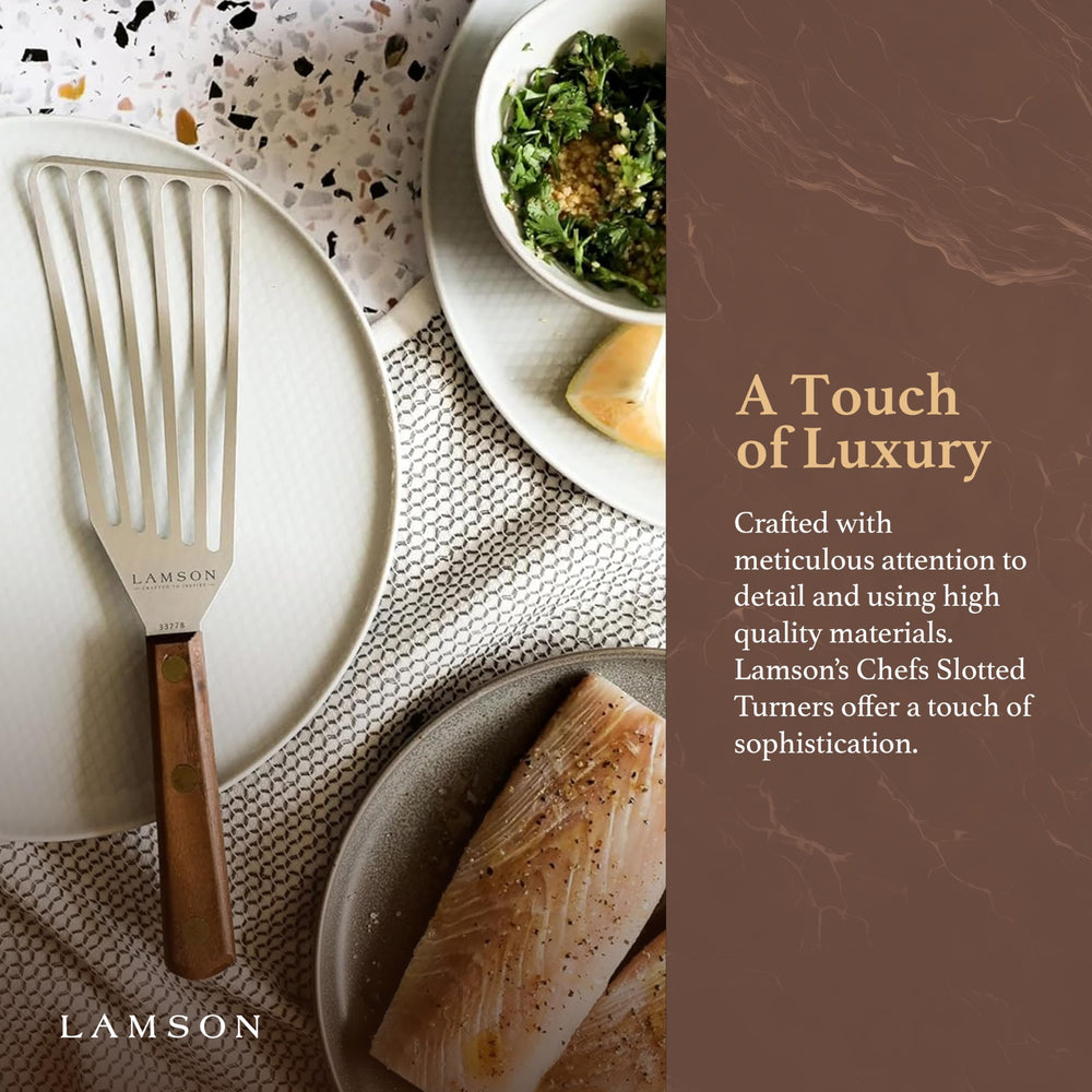 Lamson Left Hand Fish Spatula in cooking action