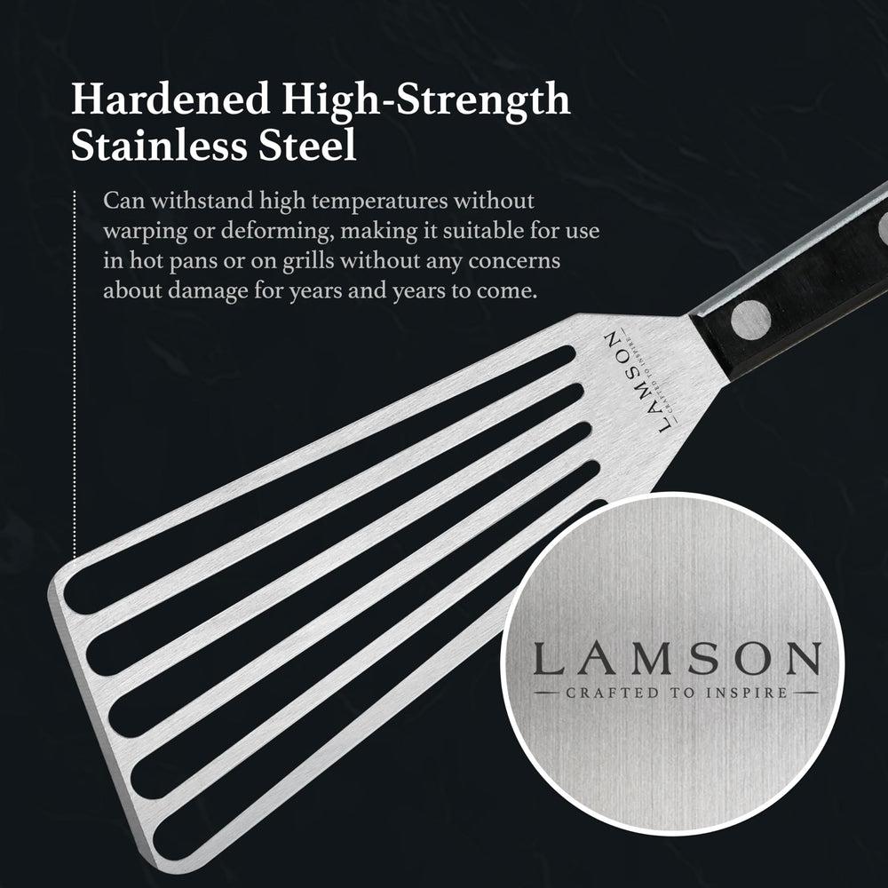 Lamson Left Hand Slotted Turner in use flipping pancakes