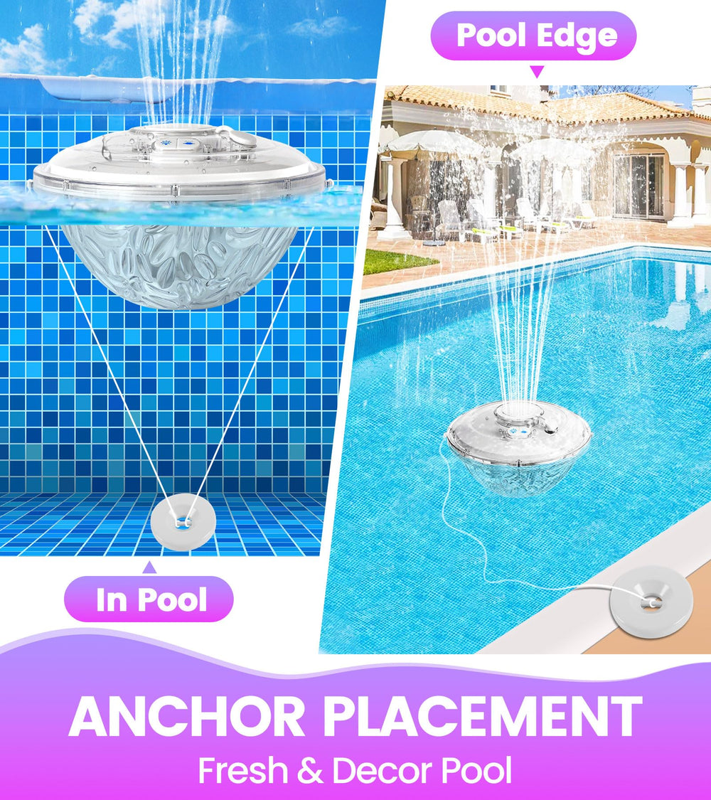 LanAqua Floating Pool Fountain showing vibrant water spray