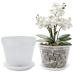 lanccona 8 Inch Clear Orchid Pot front view with saucer