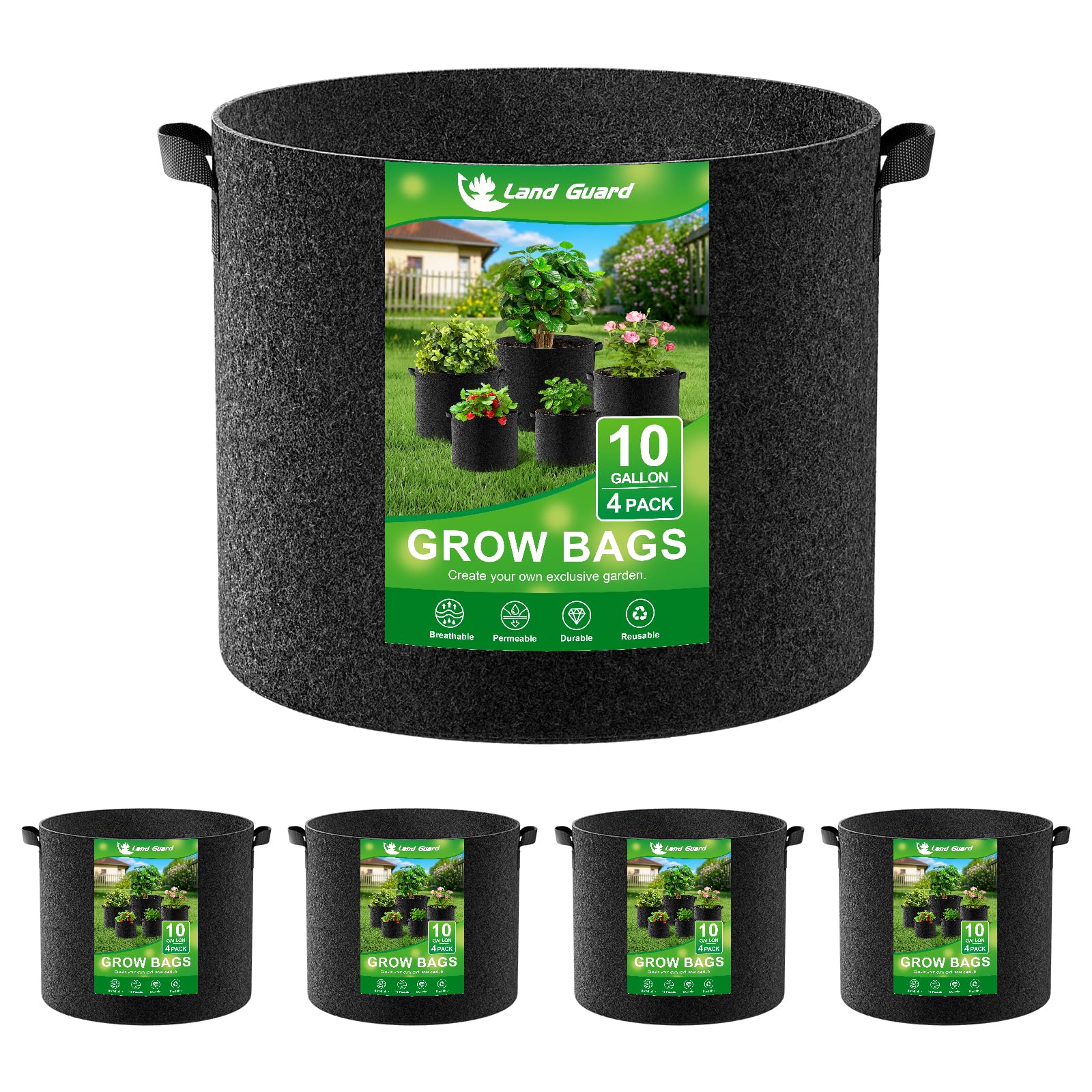 Land Guard 10 Gallon Fabric Grow Bag front view in black