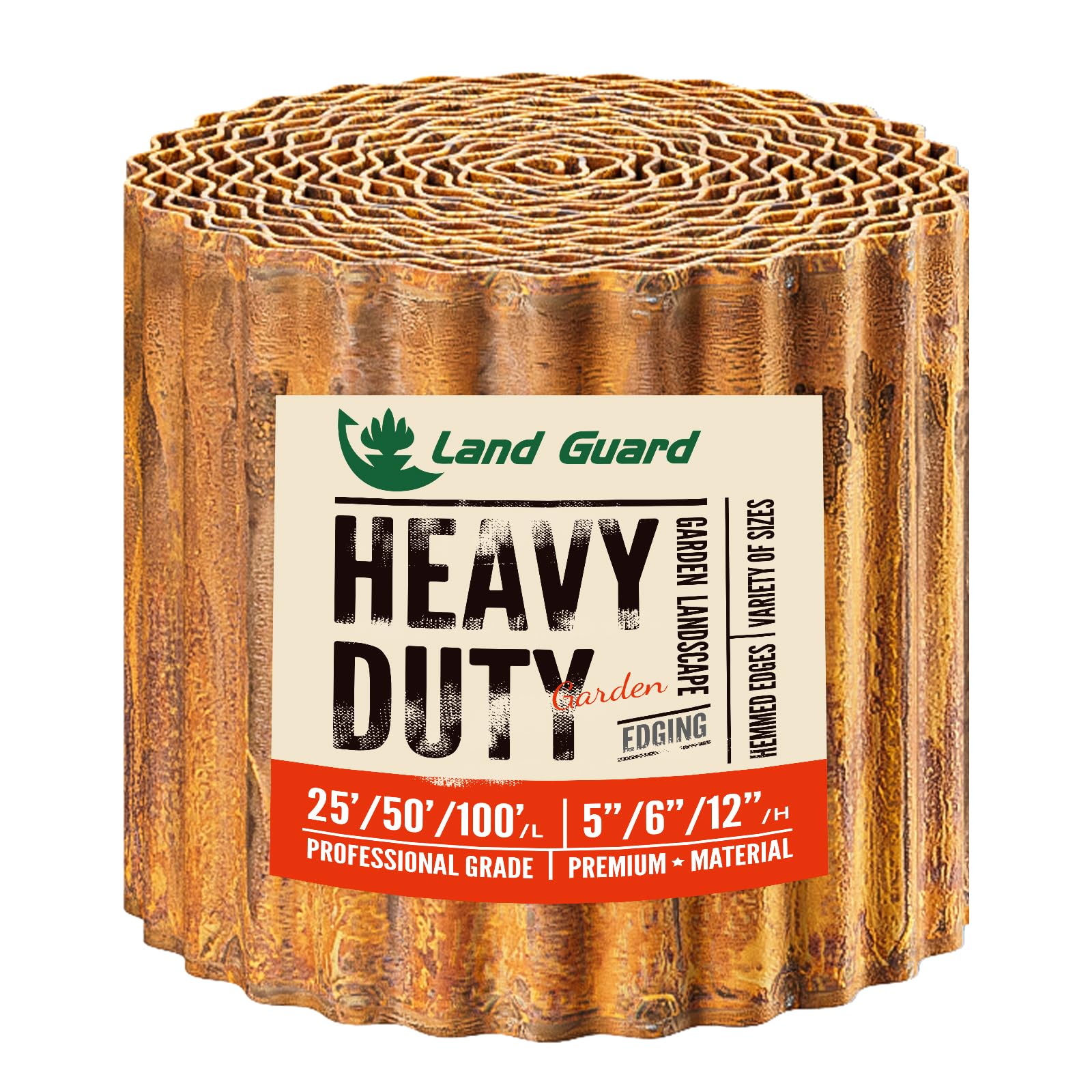 Land Guard 12-inch x 25-foot rusty metal garden edging front view