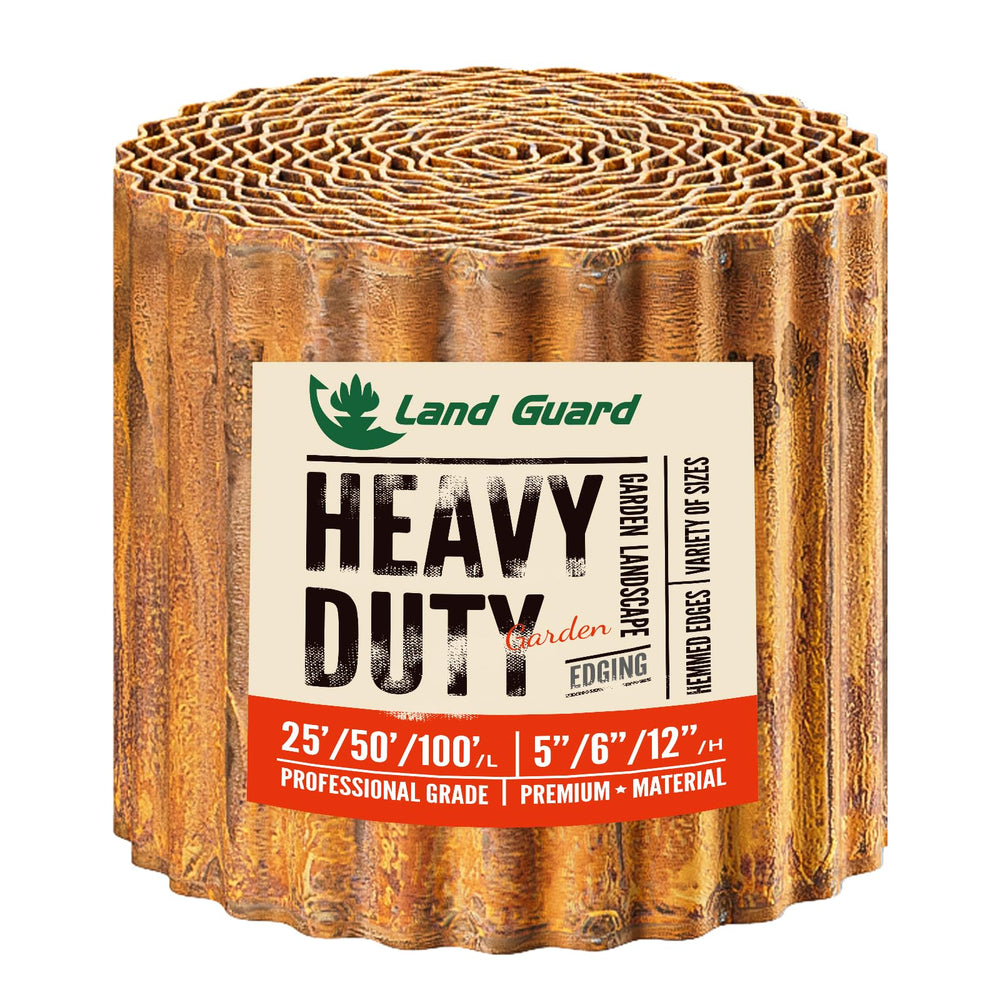 Land Guard 12-inch x 25-foot rusty metal garden edging front view