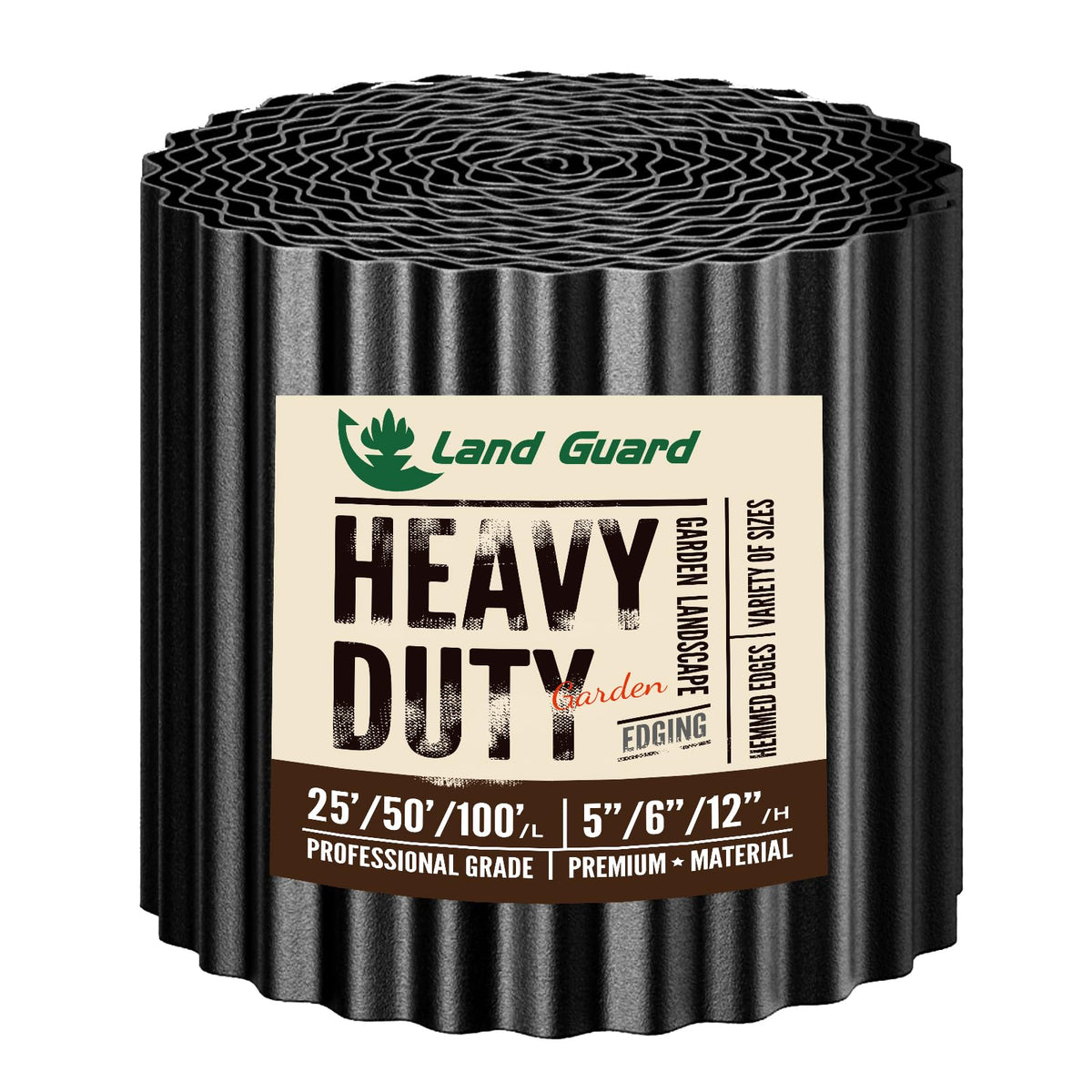 Land Guard 6"×25' black corrugated garden edging front view