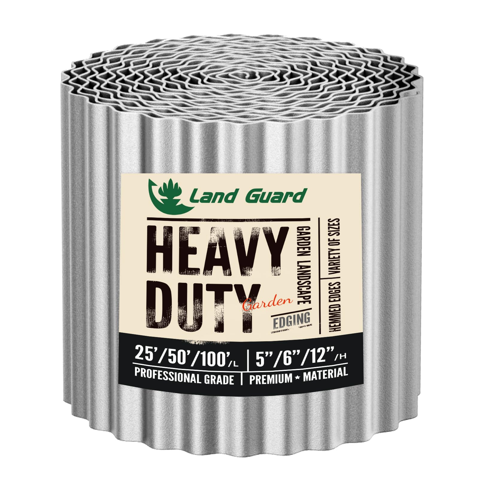 Land Guard Corrugated Garden Edging 12 Inch × 25 Ft silver front view