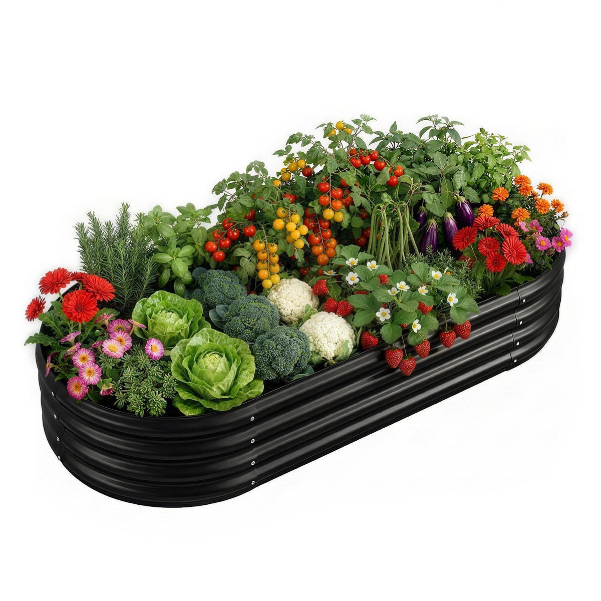 Land Guard galvanized raised garden bed kit front view, grey 4x2x1 ft