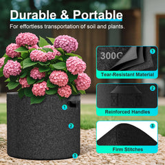 Land Guard grow bags arranged in a garden setting