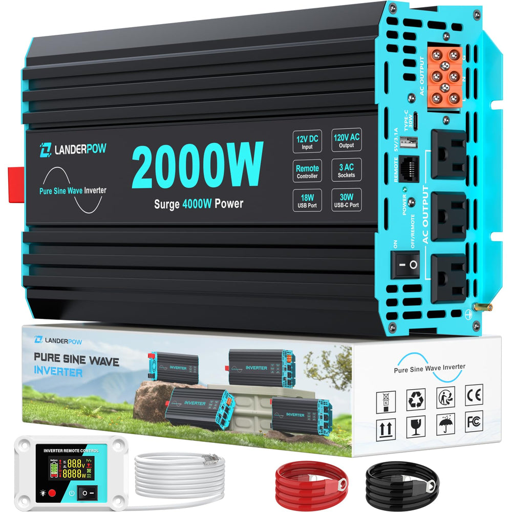 LANDERPOW 2000W inverter front view with AC outlets