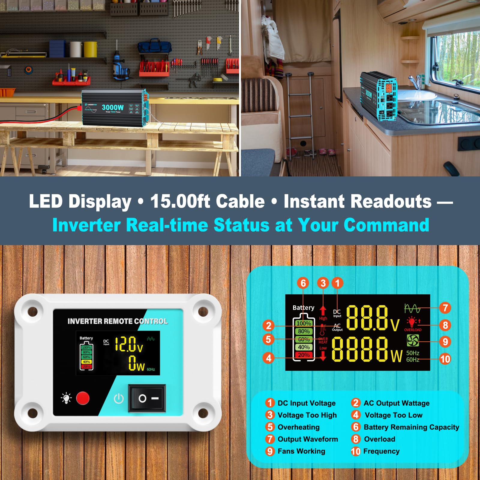 LANDERPOW inverter being used in an RV setup