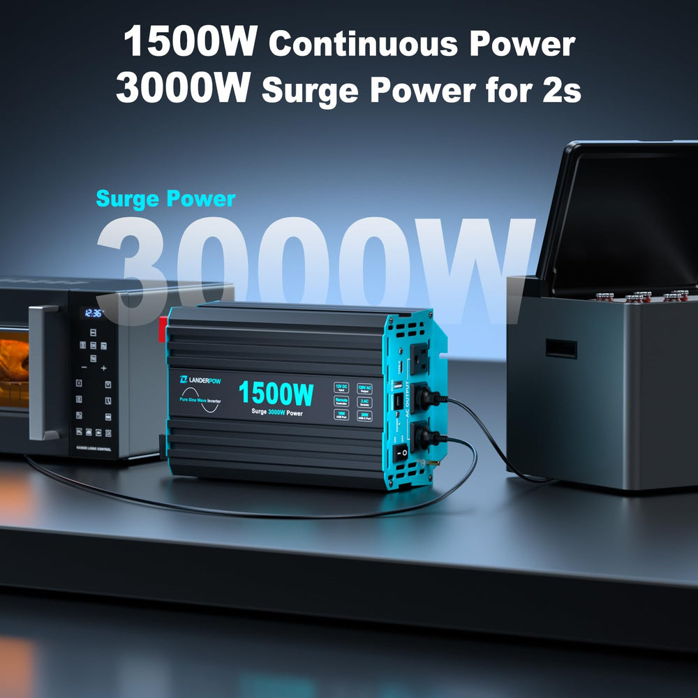 LANDERPOW inverter with included battery cables and accessories