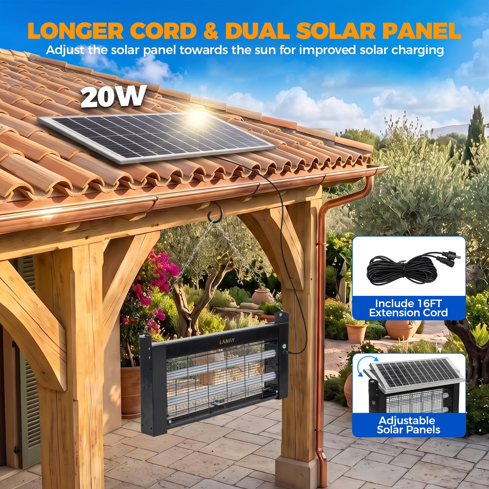 LANGY 20W Solar Bug Zapper battery compartment