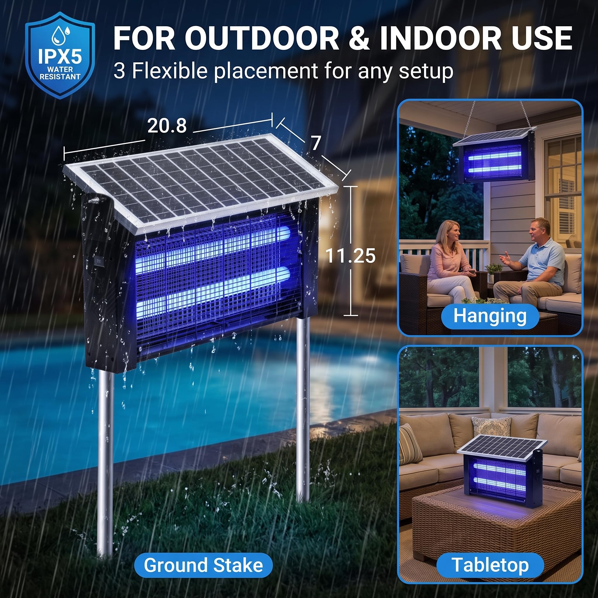 LANGY 20W Solar Bug Zapper mounted on a porch