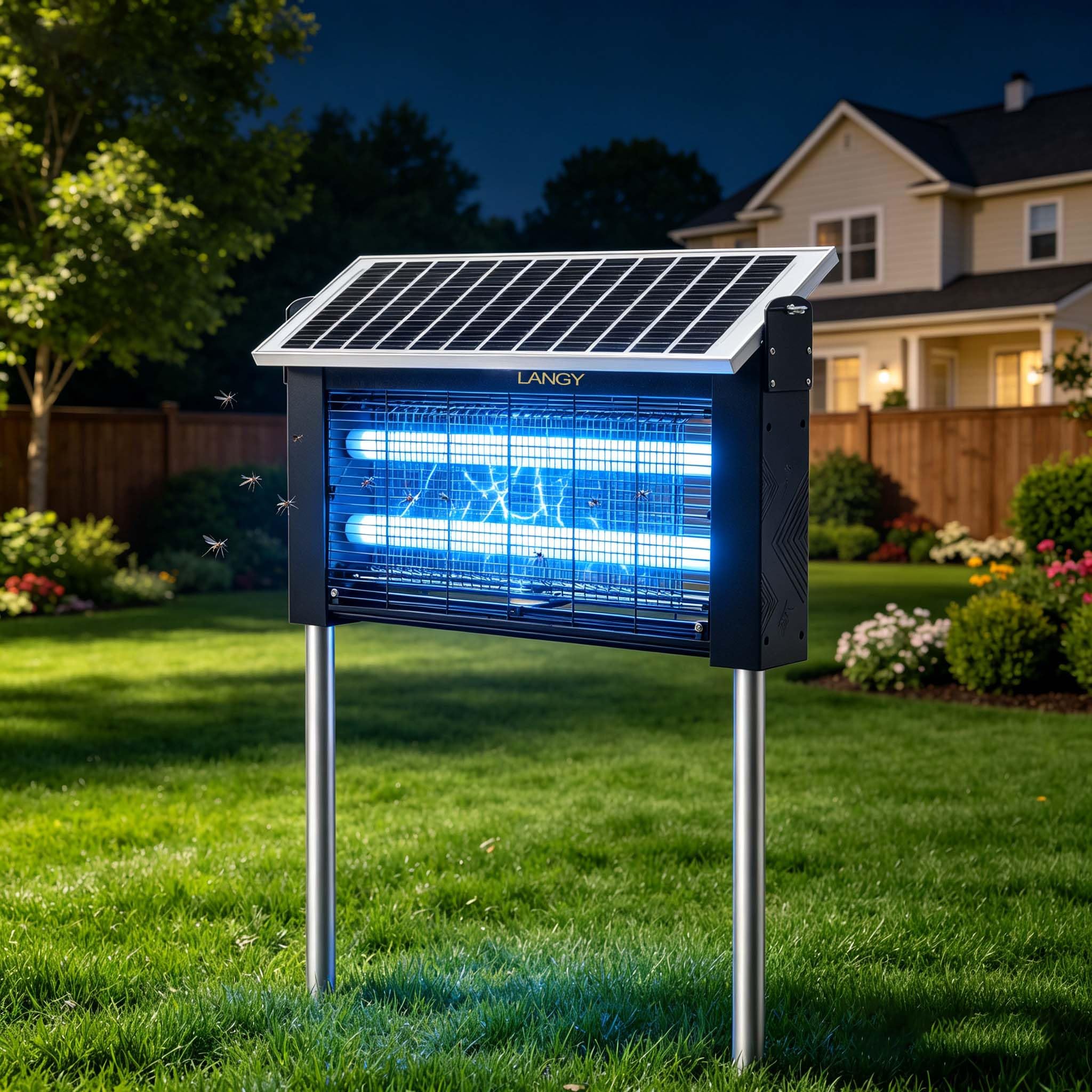 LANGY 20W Solar Bug Zapper outdoor view with solar panel