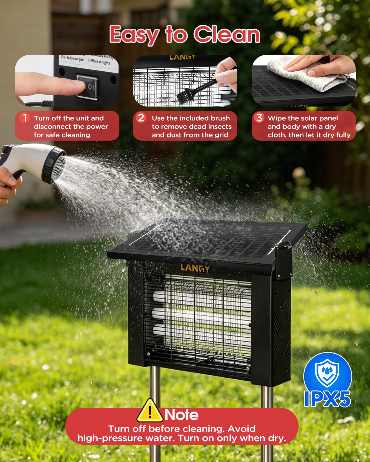 LANGY Solar Bug Zapper Outdoor close-up of protective mesh