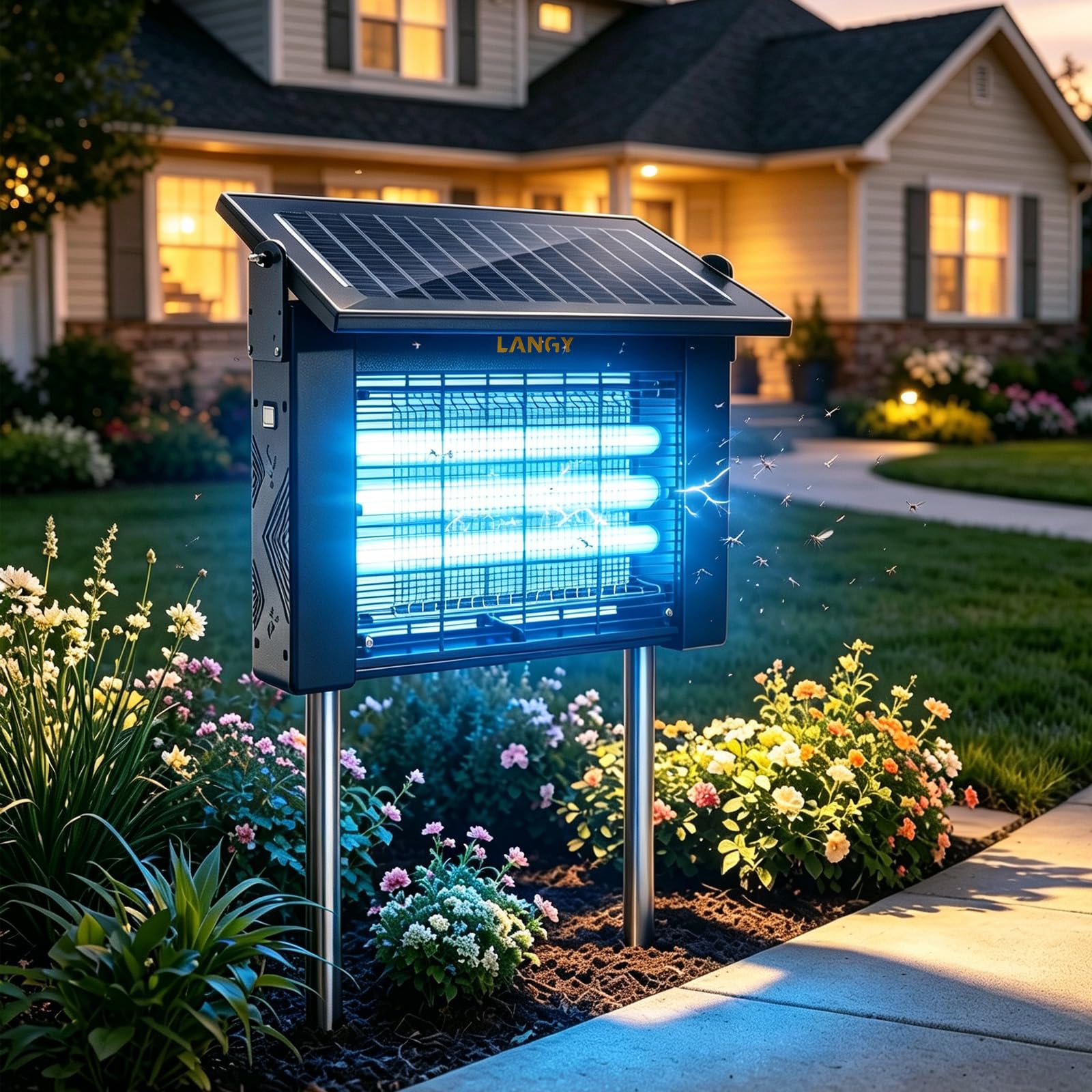 LANGY Solar Bug Zapper Outdoor front view with solar panel