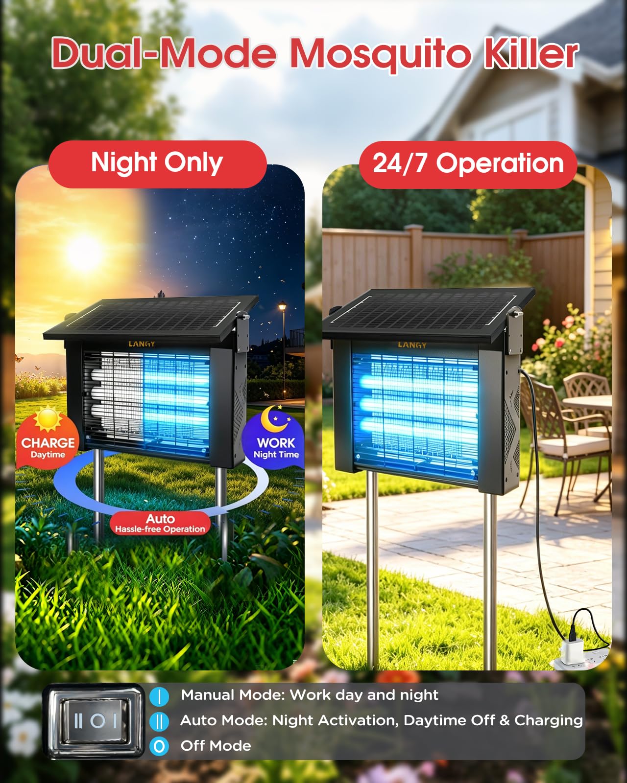 LANGY Solar Bug Zapper Outdoor in garden setting