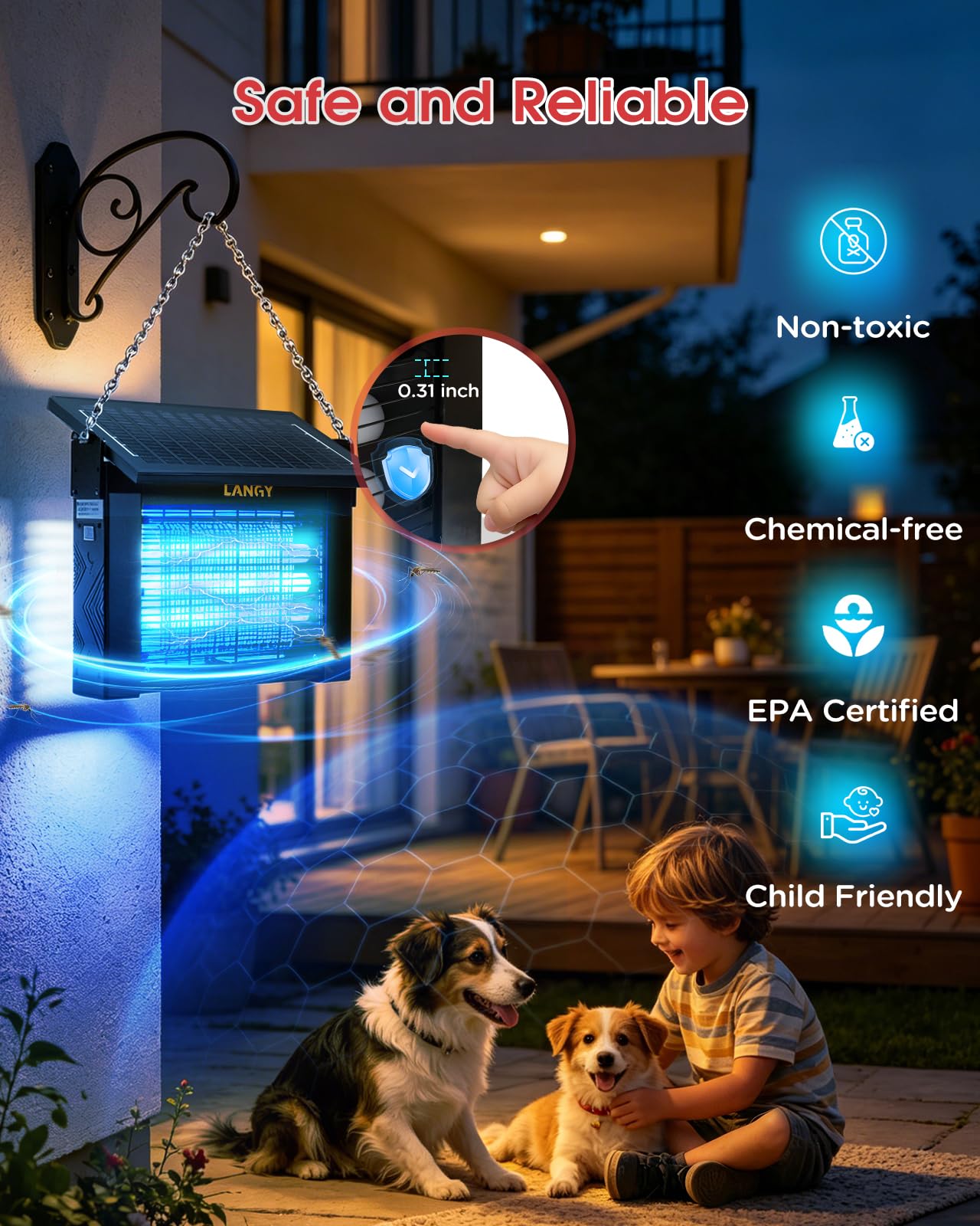 LANGY Solar Bug Zapper Outdoor installation options on a table