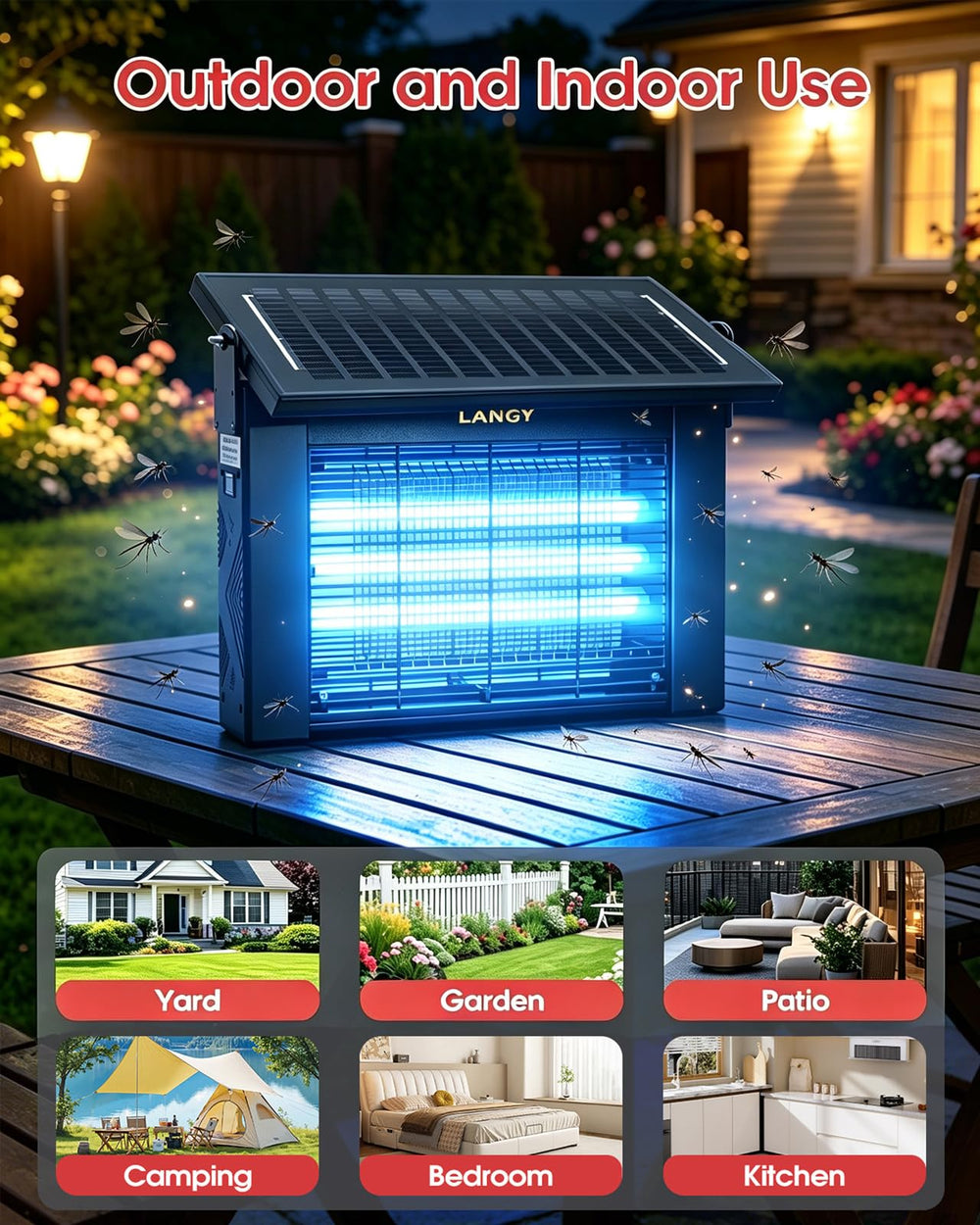 LANGY Solar Bug Zapper Outdoor with 16.4ft cable