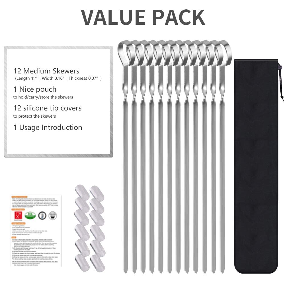 LANNEY 12-inch kebab skewers with tip covers