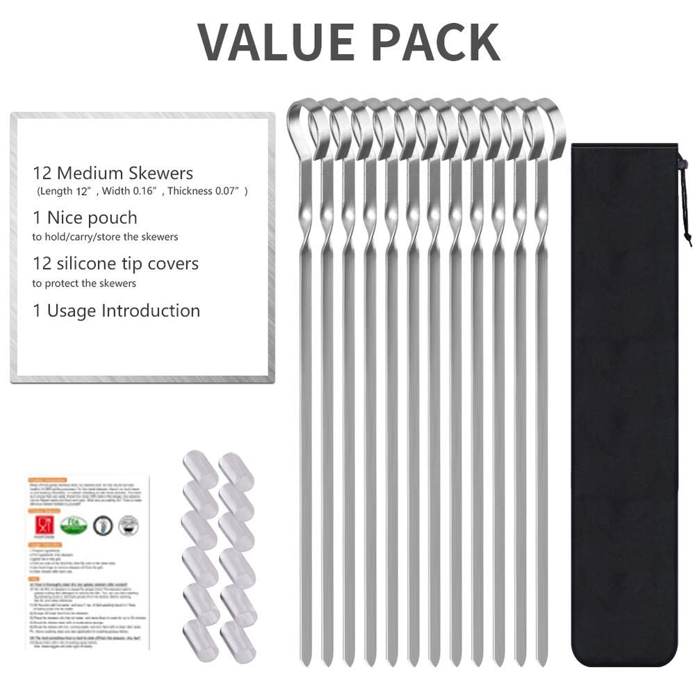 LANNEY 12-inch kebab skewers with tip covers