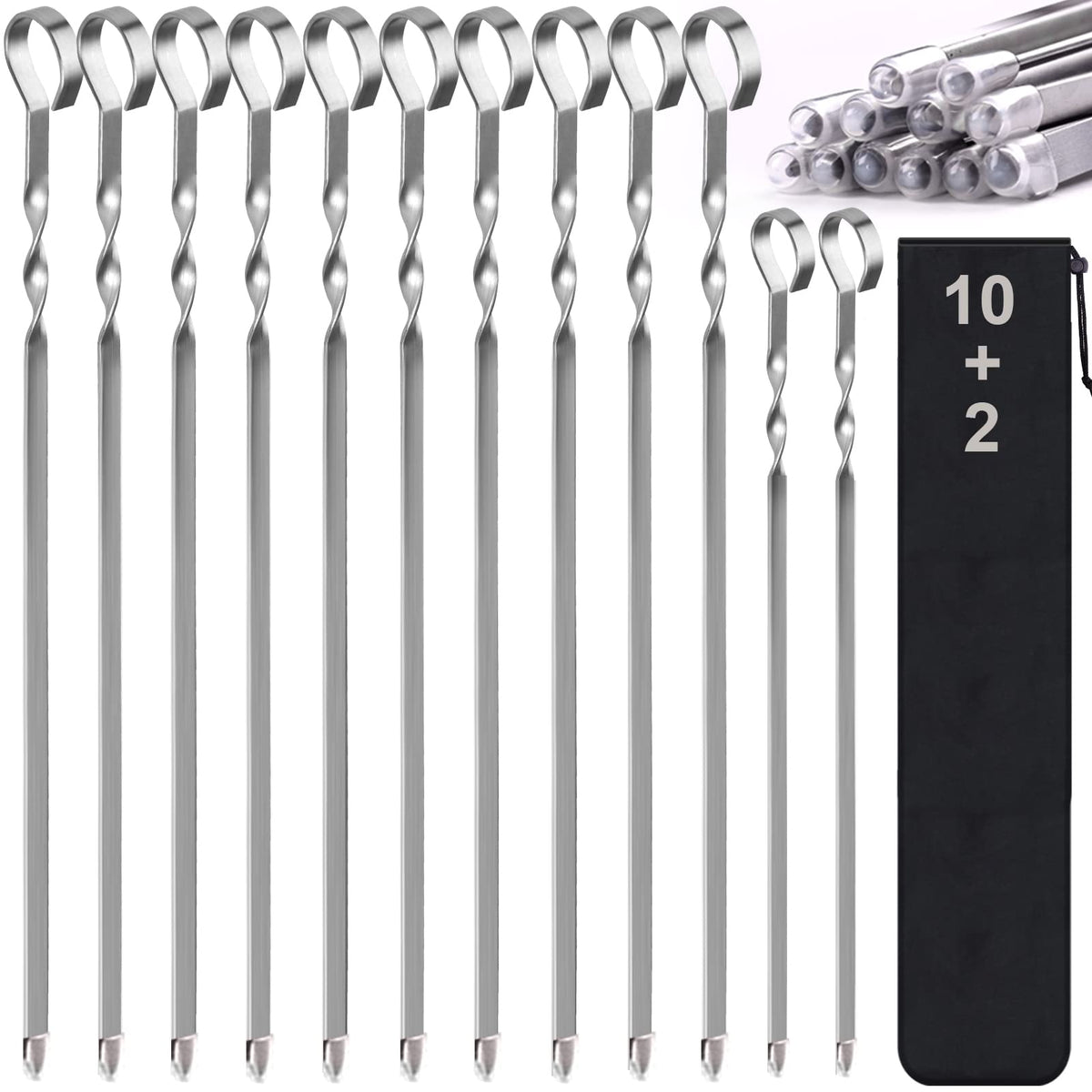 LANNEY 17-inch stainless steel kabob skewers front view